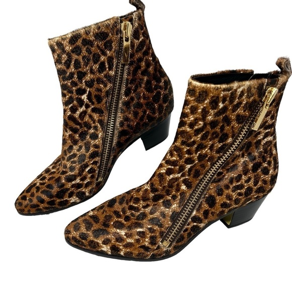 Rachel Zoe Leopard Print Calf Hair Leather Low Heel Ankle Booties Boots Size 7.5 - Picture 4 of 16